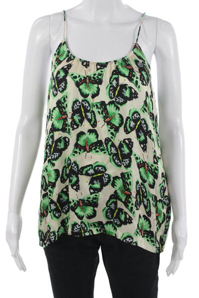 Tucker Women Beige Silk Butterfly Print Camisole Round Neck Size PP