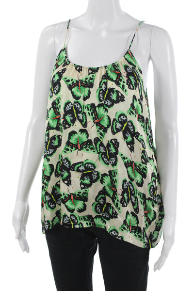 Tucker Women Beige Silk Butterfly Print Camisole Round Neck Size PP