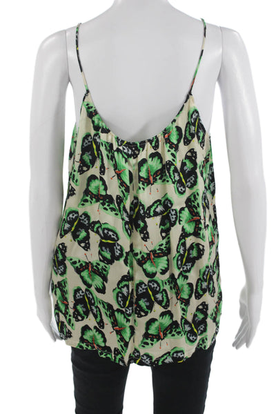 Tucker Women Beige Silk Butterfly Print Camisole Round Neck Size PP