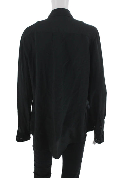 Isaac Mizrahi Women Black 100% Silk Collared Button-Up Long Sleeve Top Size L