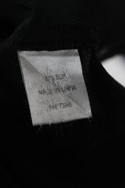 Isaac Mizrahi Women Black 100% Silk Collared Button-Up Long Sleeve Top Size L