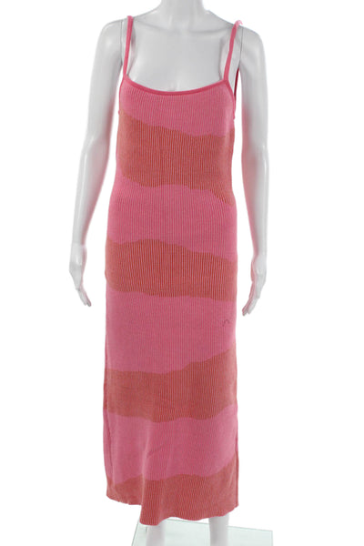 Rue Stiic Womens Maxi Sweater Dress Pink Striped 100% Cotton Size M