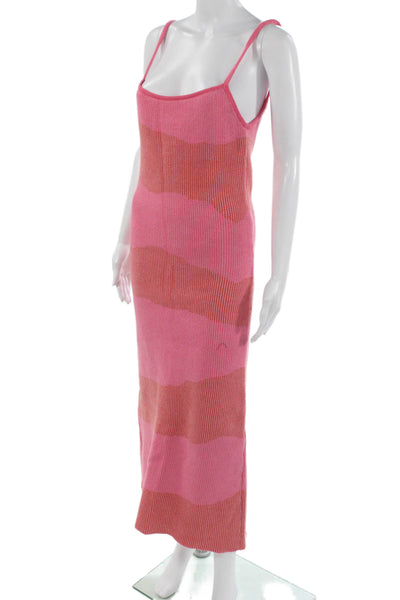 Rue Stiic Womens Maxi Sweater Dress Pink Striped 100% Cotton Size M