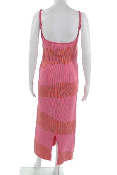 Rue Stiic Womens Maxi Sweater Dress Pink Striped 100% Cotton Size M