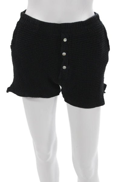 Donni Unisex Black Cotton Spandex Blend Button Front Beach Shorts Size M