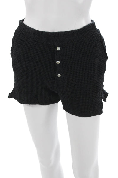 Donni Unisex Black Cotton Spandex Blend Button Front Beach Shorts Size M