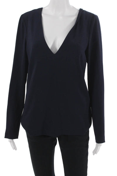 Intermix Women Dark Blue V Neck Long Sleeve Blouse Size M