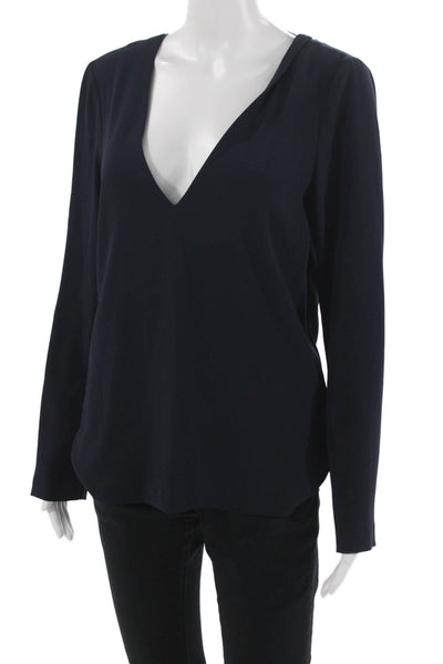 Intermix Women Dark Blue V Neck Long Sleeve Blouse Size M