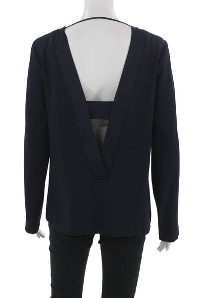 Intermix Women Dark Blue V Neck Long Sleeve Blouse Size M