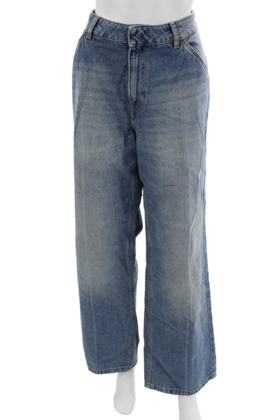 Ba&Sh Women Wide-Leg Blue Cotton Jeans High Rise Inseam 30 Size 40