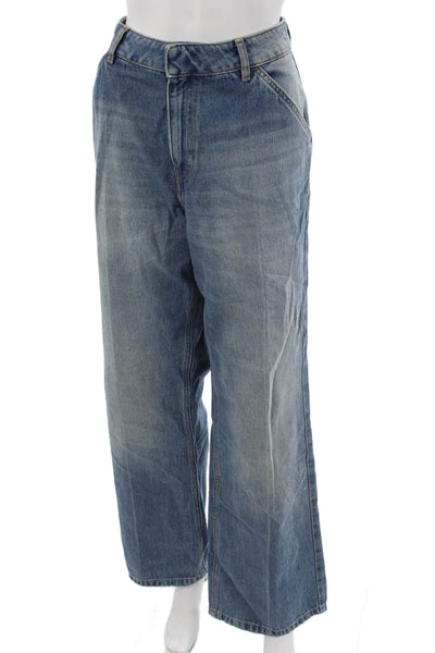 Ba&Sh Women Wide-Leg Blue Cotton Jeans High Rise Inseam 30 Size 40