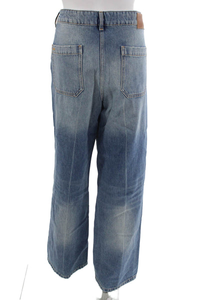 Ba&Sh Women Wide-Leg Blue Cotton Jeans High Rise Inseam 30 Size 40