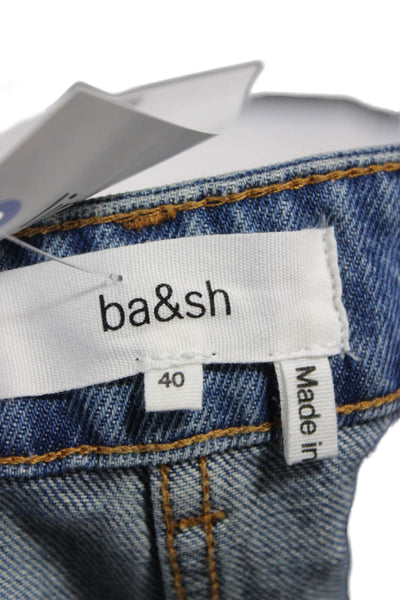 Ba&Sh Women Wide-Leg Blue Cotton Jeans High Rise Inseam 30 Size 40