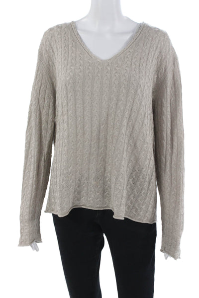 Theory Unisex Beige V-Neck Pullover Long Sleeve Size L