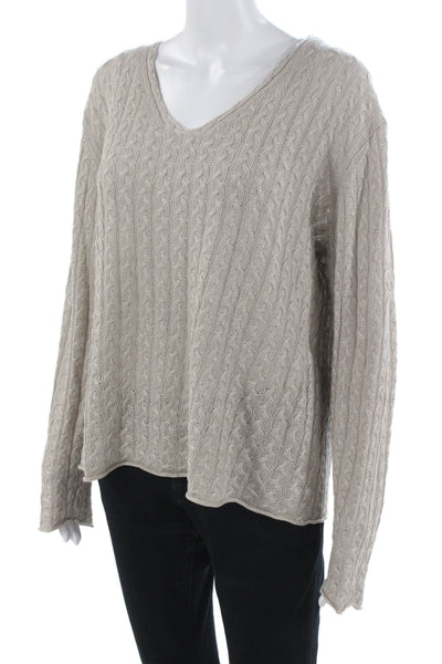 Theory Unisex Beige V-Neck Pullover Long Sleeve Size L