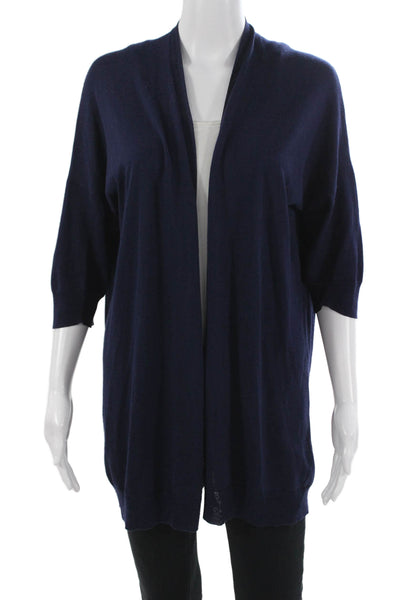 Roberta Freymann Unisex Cardigan Dark Blue Silk Cashmere 3/4 Sleeve Size S