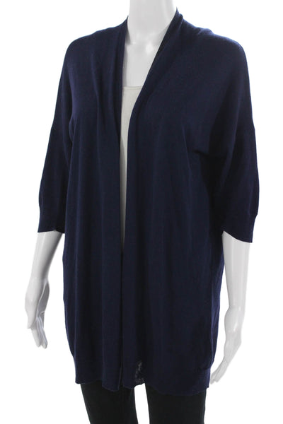Roberta Freymann Unisex Cardigan Dark Blue Silk Cashmere 3/4 Sleeve Size S