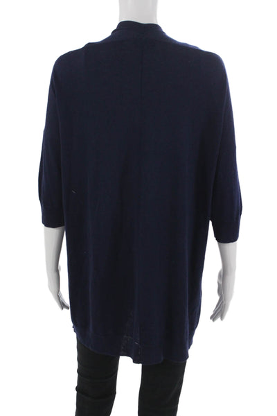 Roberta Freymann Unisex Cardigan Dark Blue Silk Cashmere 3/4 Sleeve Size S