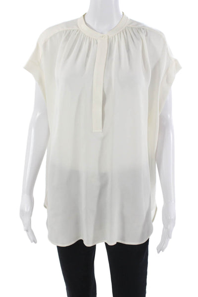 Vince Womens Tunic Blouse White Silk High Neck Short Sleeve Size S