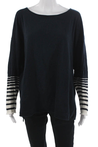 Vince Women Basic Striped Long Sleeve Tunic Dark Blue 100% Cotton Size L