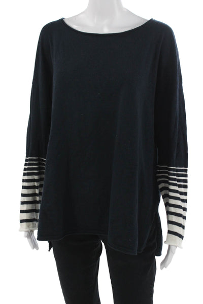 Vince Women Basic Striped Long Sleeve Tunic Dark Blue 100% Cotton Size L