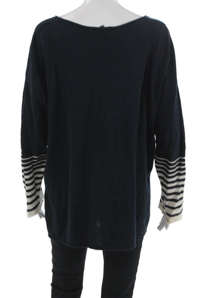 Vince Women Basic Striped Long Sleeve Tunic Dark Blue 100% Cotton Size L