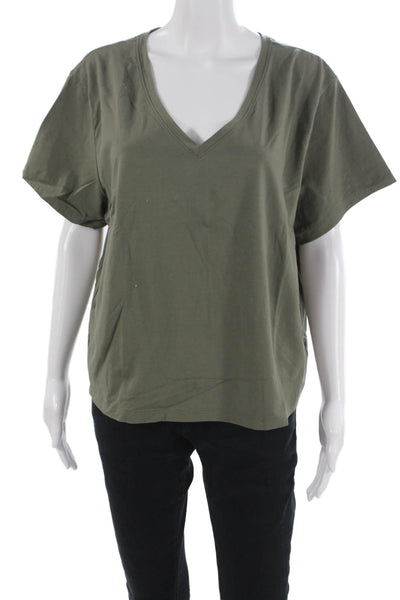 Athleta Women Green V-Neck Short Sleeve Basic T-Shirt 90% Supima Cotton Size 1X