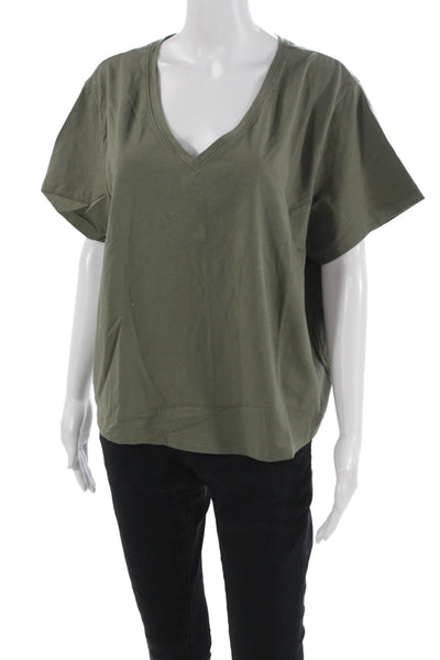 Athleta Women Green V-Neck Short Sleeve Basic T-Shirt 90% Supima Cotton Size 1X