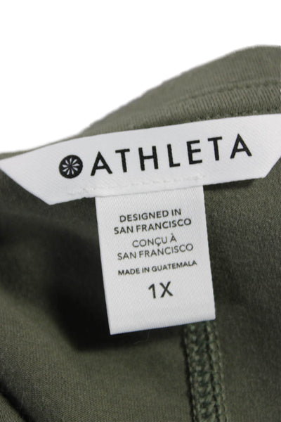 Athleta Women Green V-Neck Short Sleeve Basic T-Shirt 90% Supima Cotton Size 1X