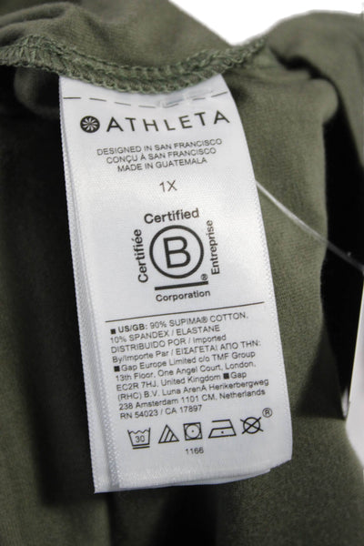 Athleta Women Green V-Neck Short Sleeve Basic T-Shirt 90% Supima Cotton Size 1X