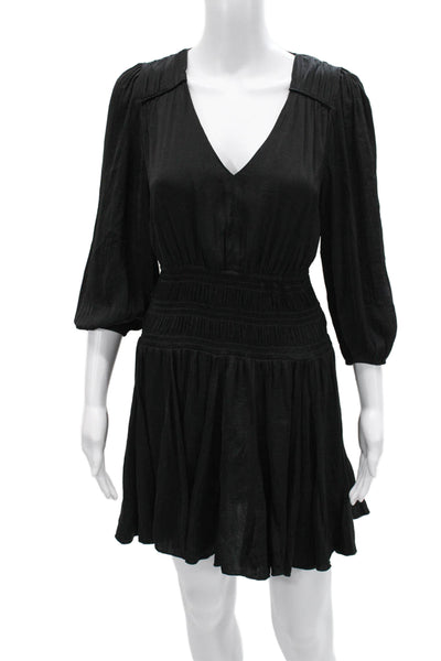 Elan Womens Fit & Flare Mini Dress Black V-Neck 3/4 Sleeve Size XS