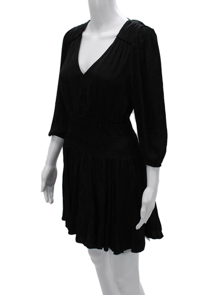 Elan Womens Fit & Flare Mini Dress Black V-Neck 3/4 Sleeve Size XS