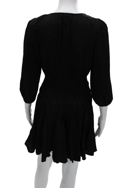 Elan Womens Fit & Flare Mini Dress Black V-Neck 3/4 Sleeve Size XS