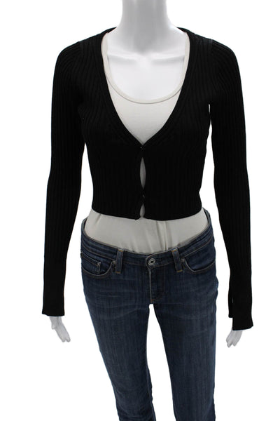 John Elliott Womens Cropped V-Neck Sweater Black Long Sleeve Designer Size 1