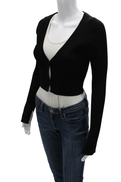 John Elliott Womens Cropped V-Neck Sweater Black Long Sleeve Designer Size 1
