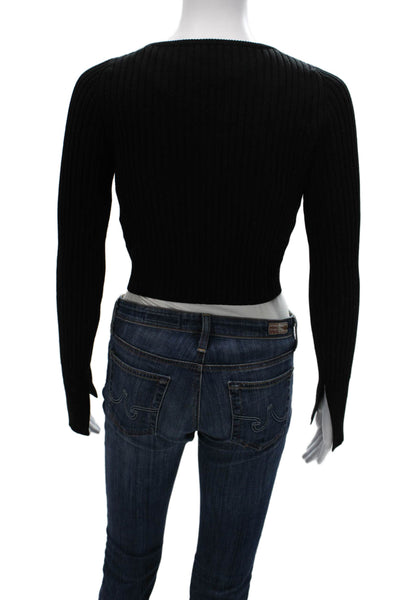 John Elliott Womens Cropped V-Neck Sweater Black Long Sleeve Designer Size 1