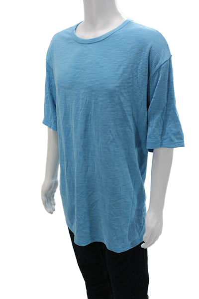 Tommy Bahama Mens T-Shirt Light Blue Striped Crew Neck Short Sleeve Size 3XL