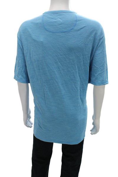 Tommy Bahama Mens T-Shirt Light Blue Striped Crew Neck Short Sleeve Size 3XL