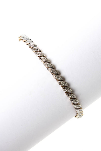 Designer Womens G Plated 925 Silver Diamond Angled Link Tennis Bracelet 8" 11.8g