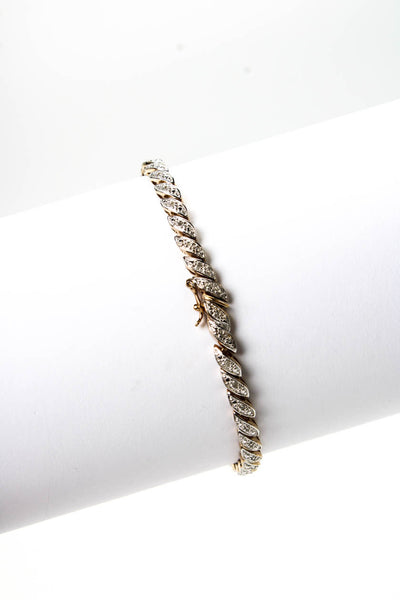 Designer Womens G Plated 925 Silver Diamond Angled Link Tennis Bracelet 8" 11.8g