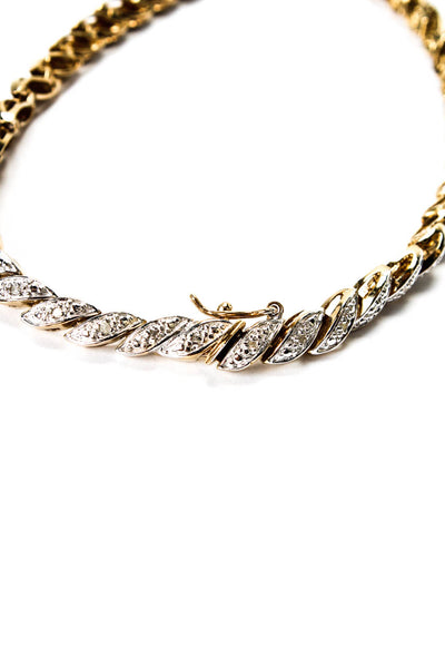 Designer Womens G Plated 925 Silver Diamond Angled Link Tennis Bracelet 8" 11.8g