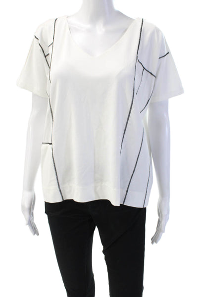 Ozai N Ku Womens Basic White V-Neck Short Sleeve T-Shirt Designer Size XS