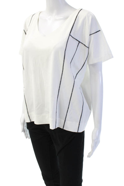 Ozai N Ku Womens Basic White V-Neck Short Sleeve T-Shirt Designer Size XS