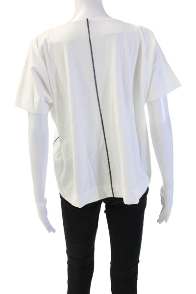 Ozai N Ku Womens Basic White V-Neck Short Sleeve T-Shirt Designer Size XS