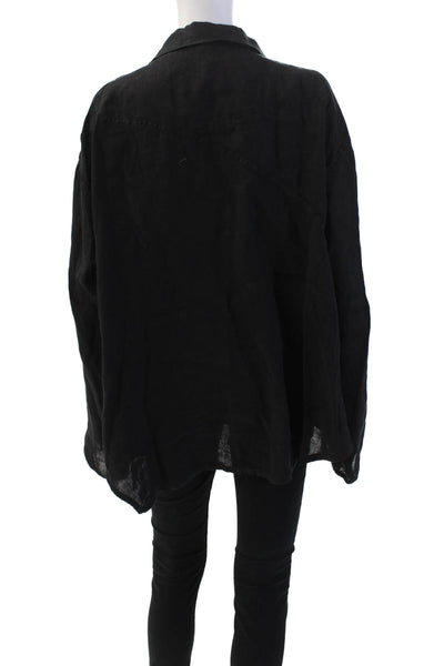 Cynthia Ashbury Vintage Women Black Linen Tunic Blouse Long Sleeve Size 2