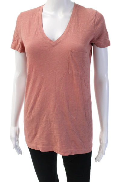 Madewell Women Pink V-Neck Short Sleeve Basic T-Shirt 100% Cotton Size XS