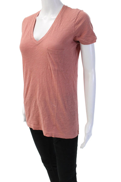 Madewell Women Pink V-Neck Short Sleeve Basic T-Shirt 100% Cotton Size XS