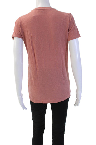 Madewell Women Pink V-Neck Short Sleeve Basic T-Shirt 100% Cotton Size XS