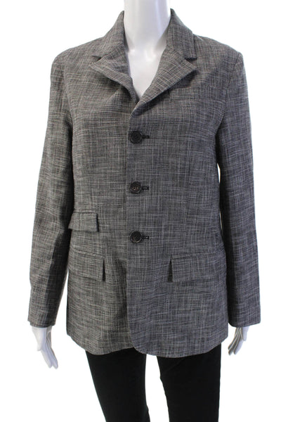 Plan C Womens Gray Check Wool Cotton Blazer Button Collared Long Sleeve Size 38