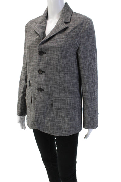 Plan C Womens Gray Check Wool Cotton Blazer Button Collared Long Sleeve Size 38